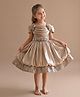 smile baby NX Sequence Knit  Cold Shoulder Sleeves Floral Applique Detailed Pleated Dress - Beige