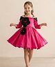 smile baby NX Satin Woven Cold Shoulder Sleeves Stones Embellished Floral Applique Detailed Dress - Fuchsia