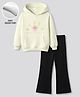 Primo Gino Cotton Mixes Fleece Knit Drop Shoulder Full Sleeves Oversized Hooded Sweatshirt and Flare Leggings Sent with Floral Print and Kangaroo Pockets - Light Green & Black