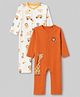Babyoye 100% Cotton 40's Interlock Knit With Ecojiva Finish Full Sleeves Animal & Vehicle Printed Rompers Pack of 2 - White & Brown