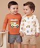 Babyoye Interlock Knit Full Sleeves T-Shirts  with Animal & Vehicle Print in Ecojiva Finish Pack of 2 - White & Coral