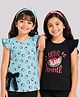 Nino Togs Cotton Lycra Knit Pack Of 2 Frill Sleeves Penguin & Hello Sweet Summer Text Printed Tops - Mint & Black