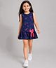 Nino Togs Denim Woven Sleeveless Abstract Printed & Bow Applique Detailed Dress - Navy Blue