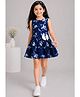 Nino Togs Denim Woven Sleeveless Abstract Printed & Bow Applique Detailed Dress - Blue