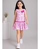 Nino Togs Cotton Tencel Blend Woven Sleeveless Floral Printed & Bow Applique Detailed Dress - Light Pink