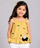 Nino Togs Cotton Woven Sleeveless Abstract Printed & Floral Applique Detailed Top - Mustard