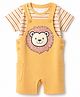 Babyoye 100% Cotton 40's Interlock Knit With Ecojiva Finish Half Sleeves Tiger Printed Dungaree With Striped Inner Tee - Mustard