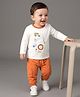 Babyoye 100% Cotton 40's Interlock Knit With Ecojiva Finish Full Sleeves T-shirts & Joggers With Animal Print - Brown & White
