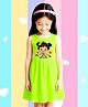 NUSYL Cotton Knit Sleeveless Sunflower & Girl Printed Dress - Lime Green
