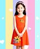 NUSYL Cotton Knit Sleeveless Floral & Happy Text Printed Dress - Orange