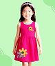 NUSYL Cotton Knit Sleeveless Floral & Happy Text Printed Dress - Dark Pink