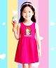 NUSYL Cotton Knit Sleeveless Girl Printed Dress - Dark Pink