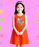 NUSYL Cotton Knit Sleeveless Cute Happy Text Printed Dress - Orange