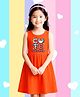 NUSYL Cotton Knit Sleeveless Cute Unicorn Text Printed Dress - Orange