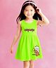 NUSYL Cotton Knit Sleeveless Bear & Unicorn Text Printed Dress - Lime Green
