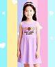 NUSYL Cotton Knit Sleeveless Donut Worry be Happy Text Printed Dress - Lilac