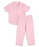 MINI KLUB Cotton Knit Half Sleeves Hearts Printed & Striped Coordinating Shirt & Pajama Night Suit - Pink