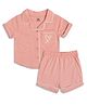 MINI KLUB Cotton Knit Half Sleeves Heart Printed Shirt & Shorts Night Suit - Peach
