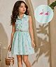 PURPLE UNITED KIDS Cotton Woven Sleeveless Flamingo Printed Dress - Aqua Blue