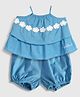 PURPLE UNITED KIDS Cotton Woven Sleeveless Floral Applique Detailed Top & Shorts Set - Dark Blue