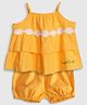 PURPLE UNITED KIDS Cotton Woven Sleeveless Floral Applique Detailed Top & Shorts Set - Mustard