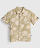 PURPLE UNITED KIDS Cotton Woven Half Sleeves Leaves Printed Shirt - Light Green