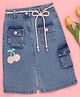 Cutecumber Denim Cherry Embroidered Washed Skirt - Blue