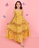 Cutecumber Georgette Woven Sleeveless Floral Printed Dress - Yellow