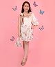 Cutecumber Lace Woven Sleeveless Floral Printed & Applique Detailed Dress - Beige