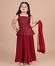 Titrit Georgette Woven Sleeveless Sequin Embellished Kurta & Palazzo With Dupatta Set - Maroon