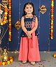 Titrit Georgette Woven Sleeveless Thread Work Embellished Kurti & Dupatta With Palazzo - Navy Blue & Peach