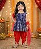 Titrit Cotton Woven Sleeveless Abstract Printed Peplum Top & Dhoti With Dupatta Set - Red
