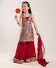 Titrit Brocade Woven Sleeveless Foil Printed & Gota Lace Embellished Kurti & Sharara With Dupatta Set - Maroon