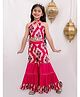 Titrit Cotton Woven Sleeveless Abstract Printed Top & Sharara Set - Red