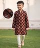 EARTHY TOUCH 100% Cotton Knit Full Sleeves Printed Kurta & Pyjama Set - Brown