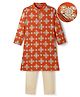 EARTHY TOUCH Cotton Knit Full Sleeves Floral Foil Printed Kurta Pajama Set - Rust Orange