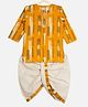Little Bansi Cotton Knit Full Sleeves Feather Print Kurta & Dhoti Set- Yellow & Cream