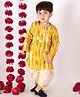 Little Bansi Cotton Knit Full Sleeves Feather Print Kurta & Dhoti Set- Yellow & Cream