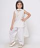 Little Bansi Cotton Knit Sleeveless Threaded Short Kurta Patiala and Kota Doria Dupatta with Tussle Lace work - White