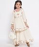 Little Bansi Cotton Woven Full Sleeves Golden Striped Kurta Sharara Dupatta & Floral Embroidery Jacket with Ghungroo Handwork - Cream