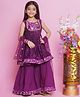 Little Bansi Chanderi Silk Sleeveless Floral Embroidery Kurta  with Sharara and Dupatta-Purple