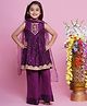 Little Bansi Chanderi Cotton Sleeveless Kurta Plazzo & Dupatta with Boota,  Lace & Tussle work -Purple
