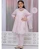 Little Bansi Cotton Woven Three Fourth Sleeves Angrakha Kurta Pajama & Net Dupatta with Floral Weaving & Tussel work - Pink