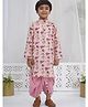 Little Bansi 100% Cotton Woven Full Sleeves Lotus Printed Kurta with Dhoti - Peach