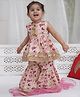 Little Bansi 100% Cotton Woven Sleeveless Lotus Printed & Lace Detailed Kurti Sharara & Dupatta with Tussel Work - Peach