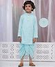 Little Bansi Cotton Woven Full Sleeves Kurta and Dhoti with Rose Design Zari Work - Sky