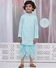 Little Bansi Cotton Woven Full Sleeves Kurta and Dhoti with Rose Design Zari Work - Sky
