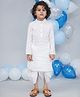 Little Bansi Cotton Woven Full Sleeves Self Floral Weaving Kurta with Dhoti and Pearl Buttons - White