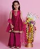Little Bansi Chanderi Cotton Woven Sleeveless Zari Boota & Lace Embellished Kurta with Palazzo and Dupatta - Dark Pink