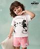 Bonfino Disney Single Jersey Knit Half Sleeves T-Shirt & Shorts Nightsuit with Mickey & Minnie Mouse - Grey